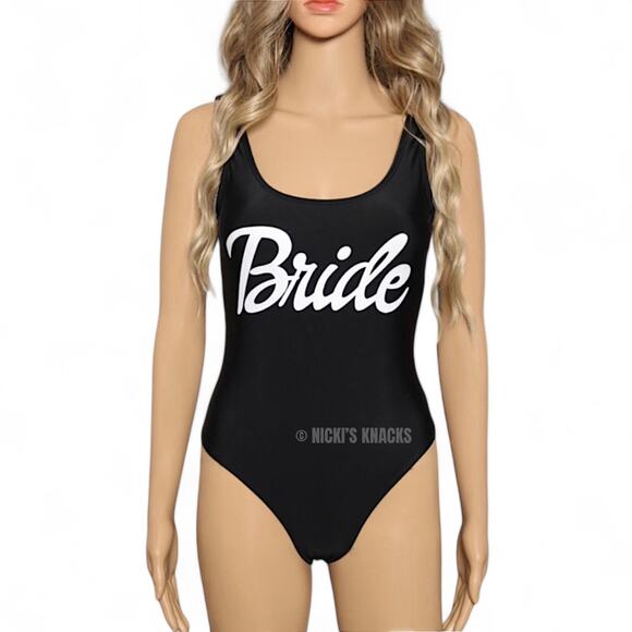 California Waves Bride One Piece Swimsuit Black Bachelorette Honeymoon Size XS - Picture 3 of 11
